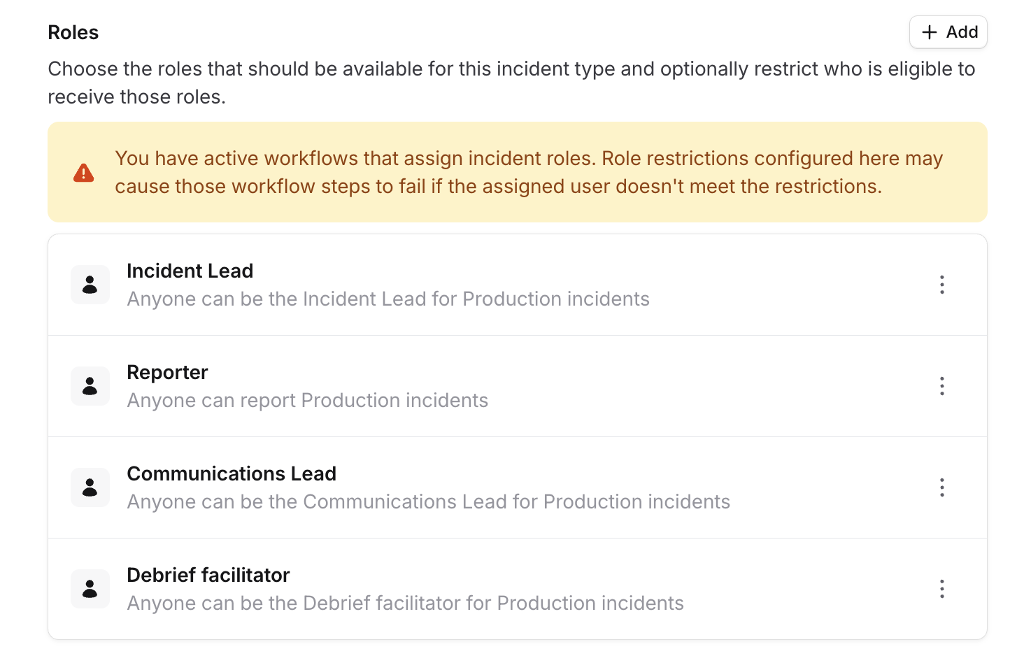 Roles section with no restrictions