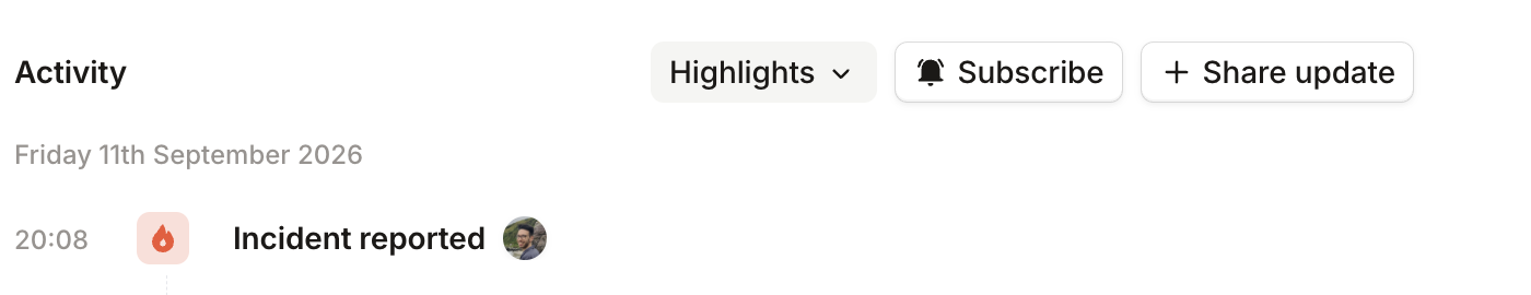 The Subscribe button in the Activity header of the incident homepage
