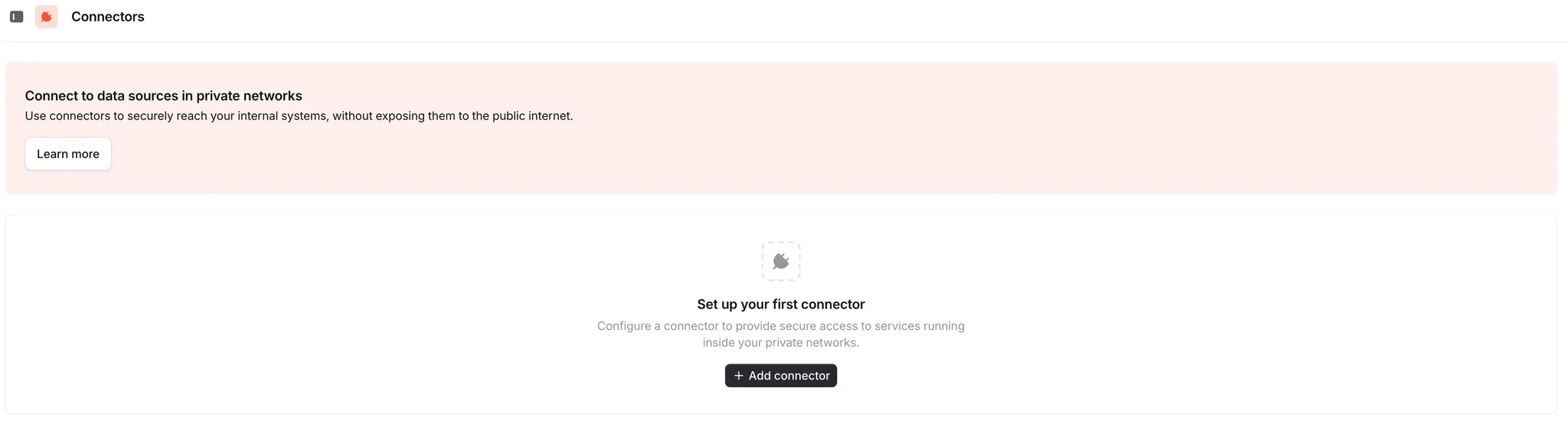 Connectors settings page with an Add connector button