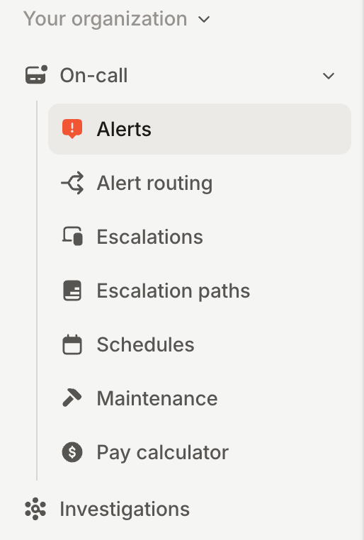Alerts highlighted in the On-call section of the dashboard sidebar