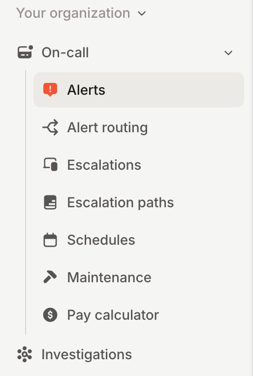 Alerts highlighted in the On-call section of the dashboard sidebar