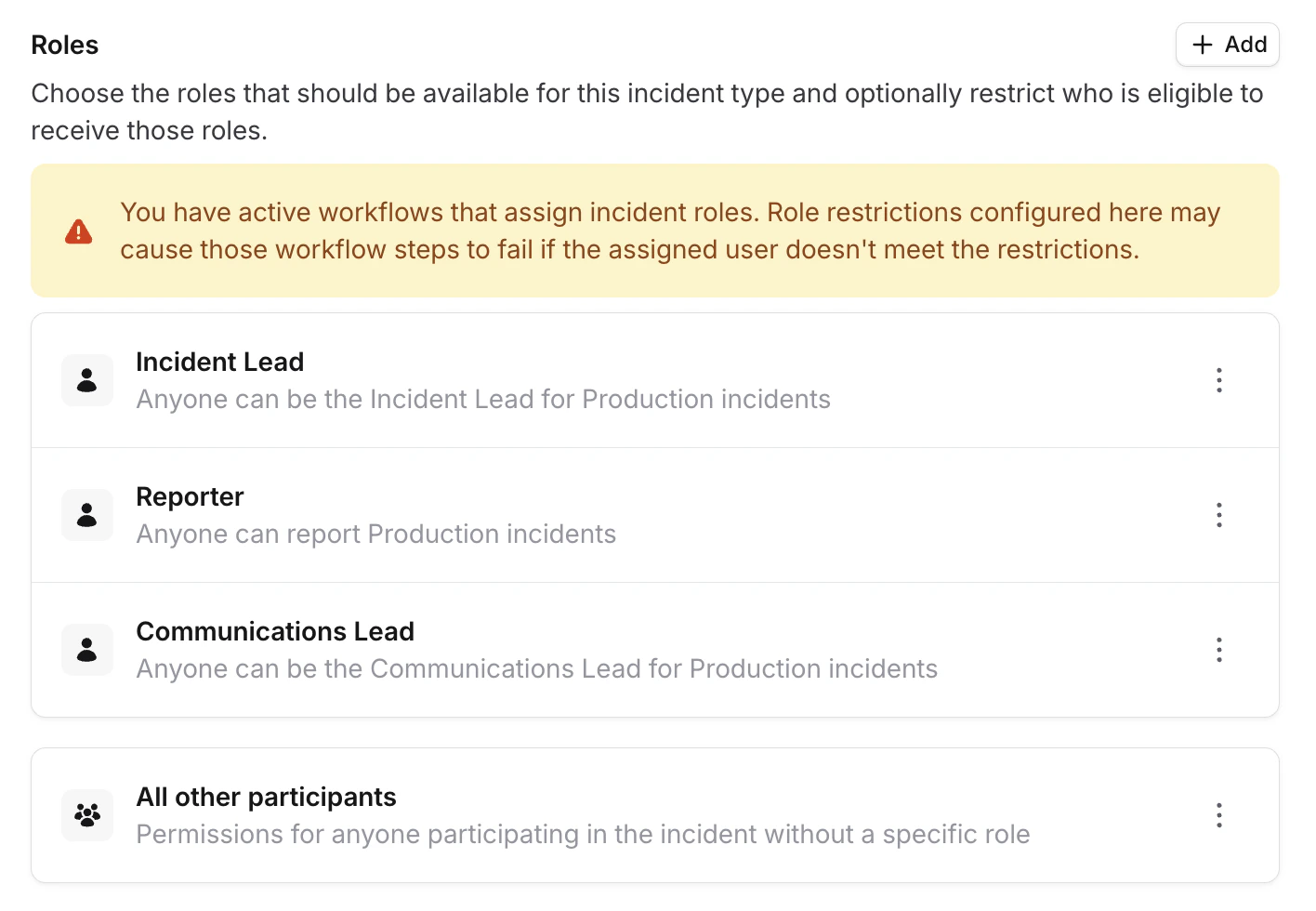Roles section with no restrictions