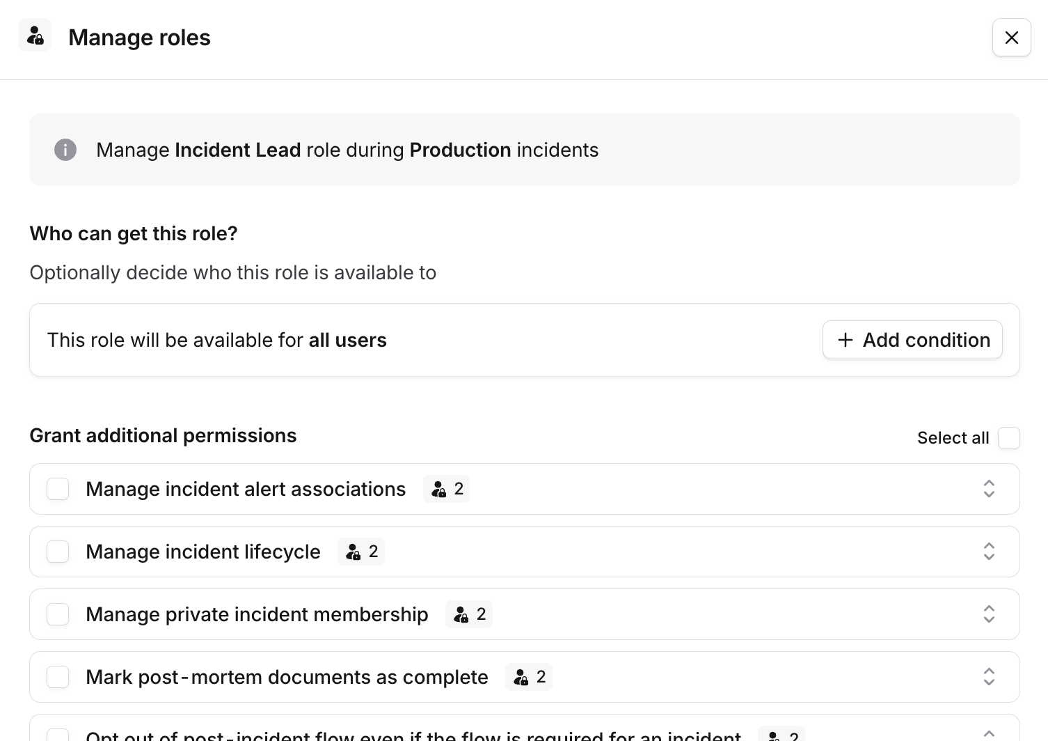 Role restrictions drawer with no restrictions
