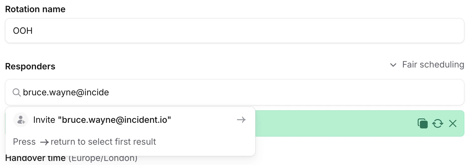 Inviting a user by email from the responders picker on a schedule rotation