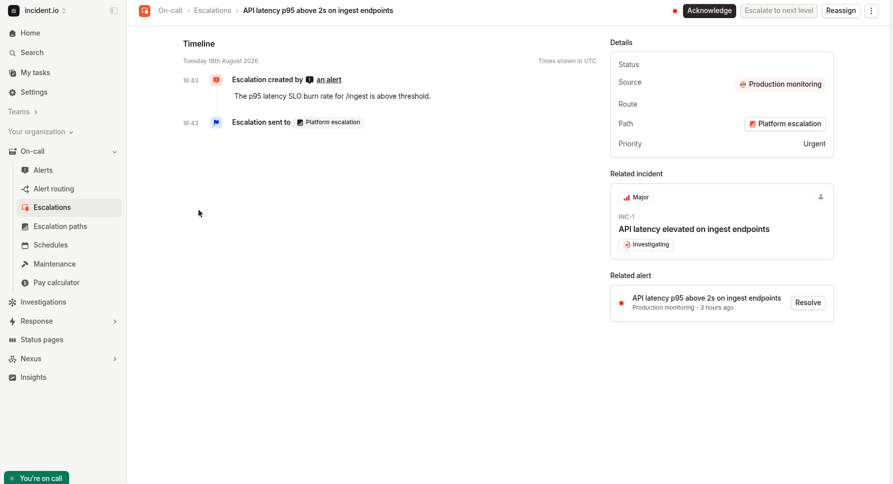 The Reassign action on an escalation