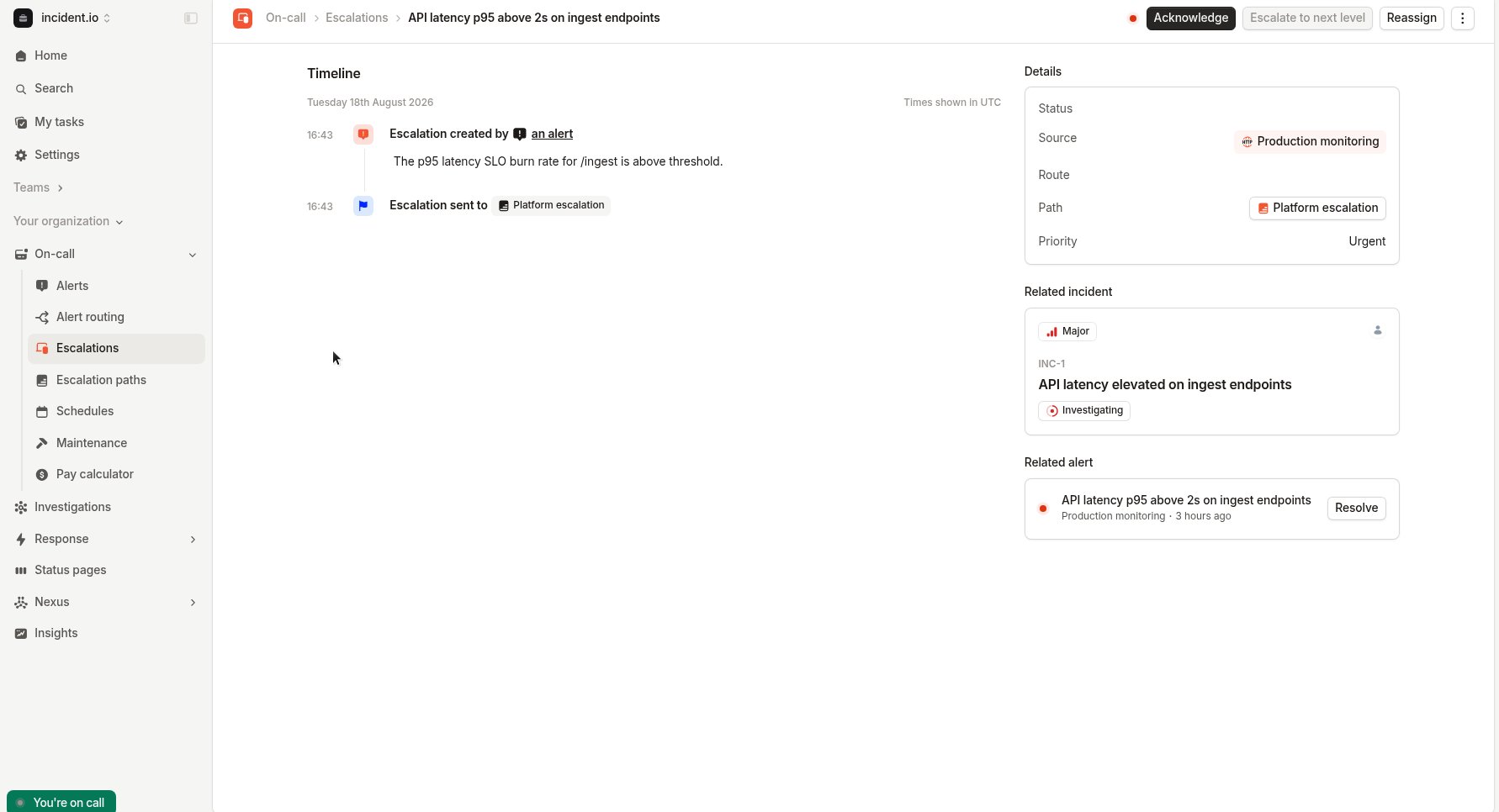 The Reassign action on an escalation