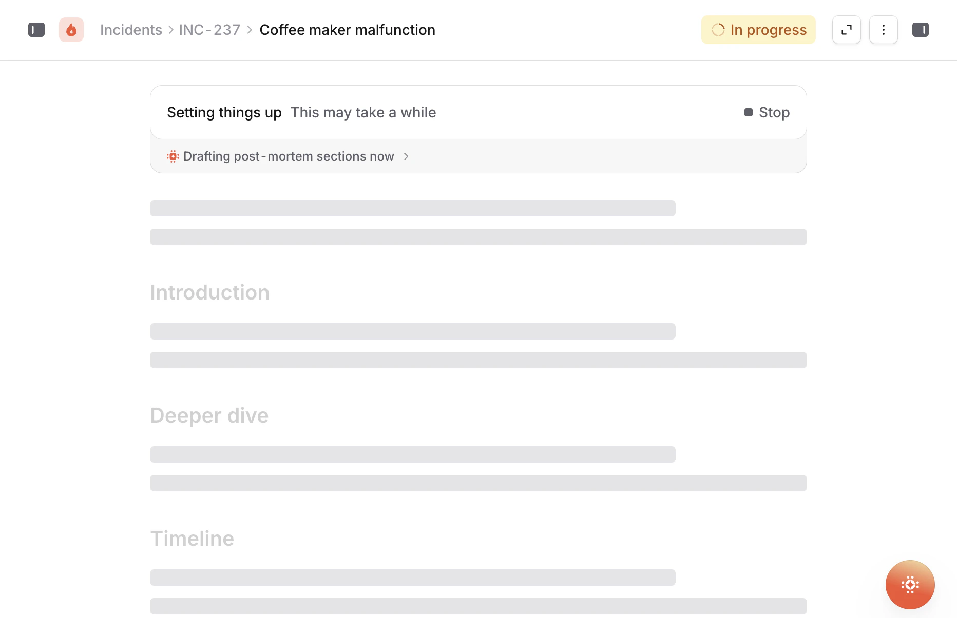 AI generating a first draft of a post-mortem, populating each section from incident
data