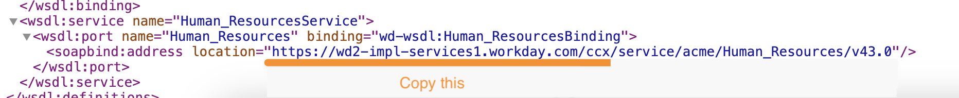 The web services URL prefix to copy under Human_ResourcesService