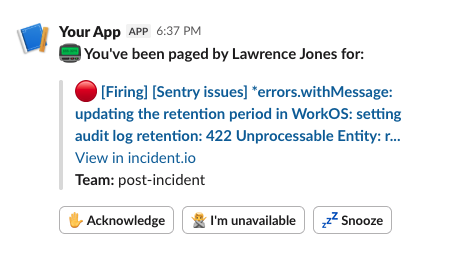 Snoozing an escalation in Slack