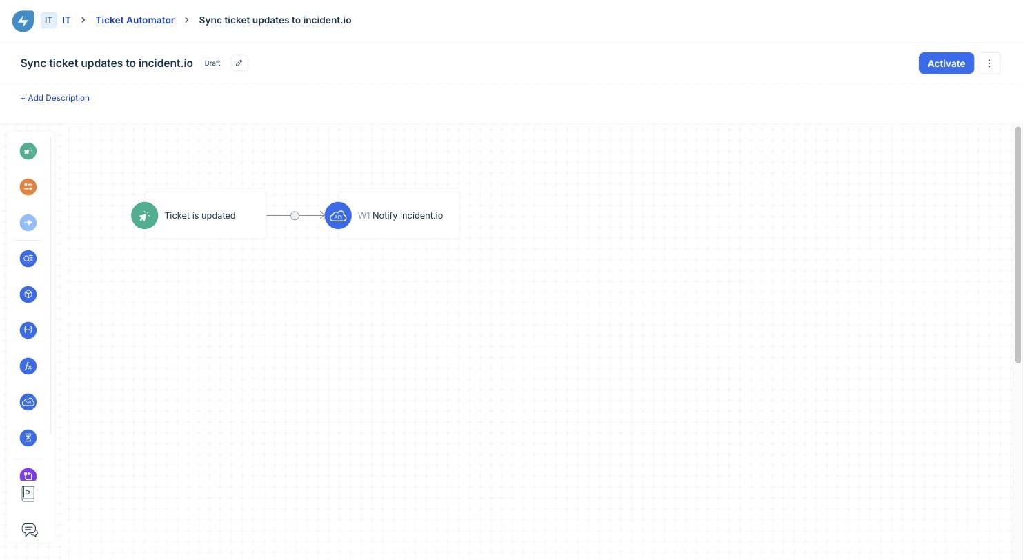 Freshservice Workflow Automator flow from Ticket is updated to a Web Request node