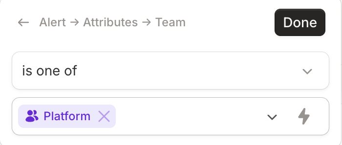 The Team filter set to is one of Platform