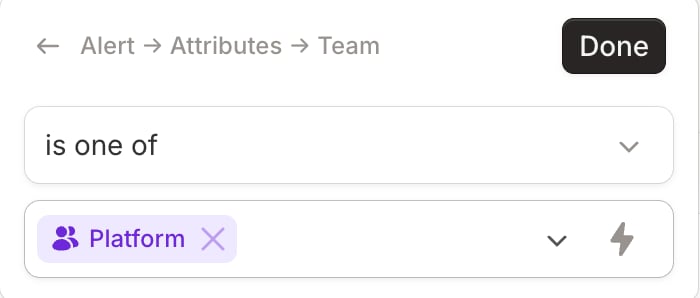 The Team filter set to is one of Platform