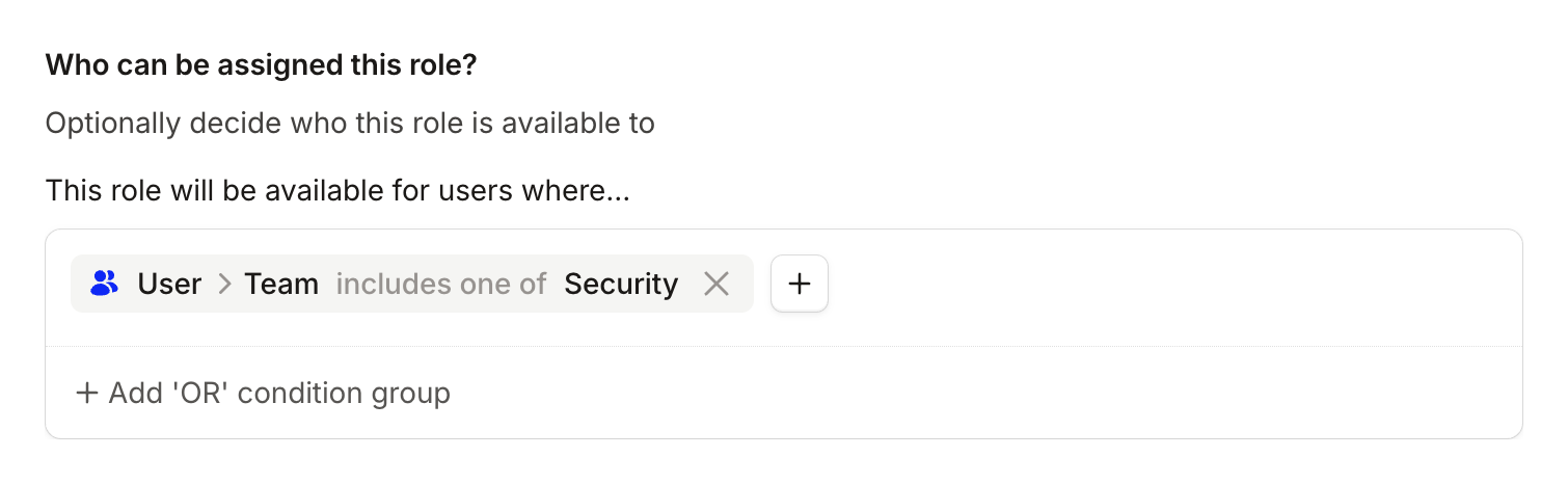 Who can be assigned this role? set to User > Team includes one of Security