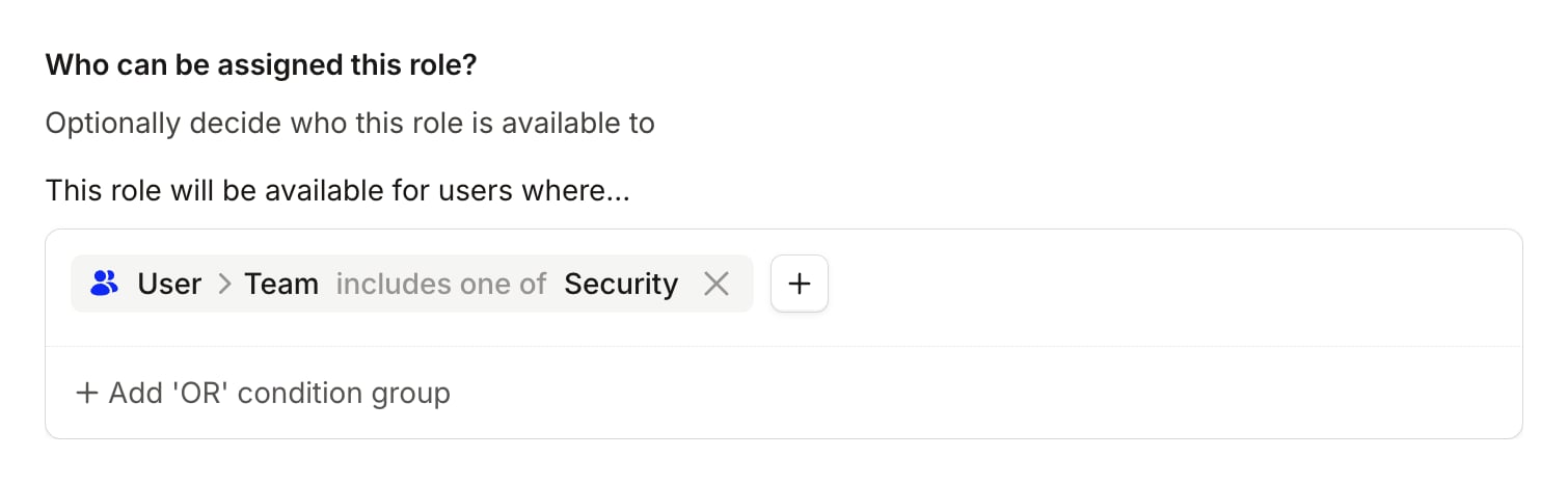 Who can be assigned this role? set to User > Team includes one of Security