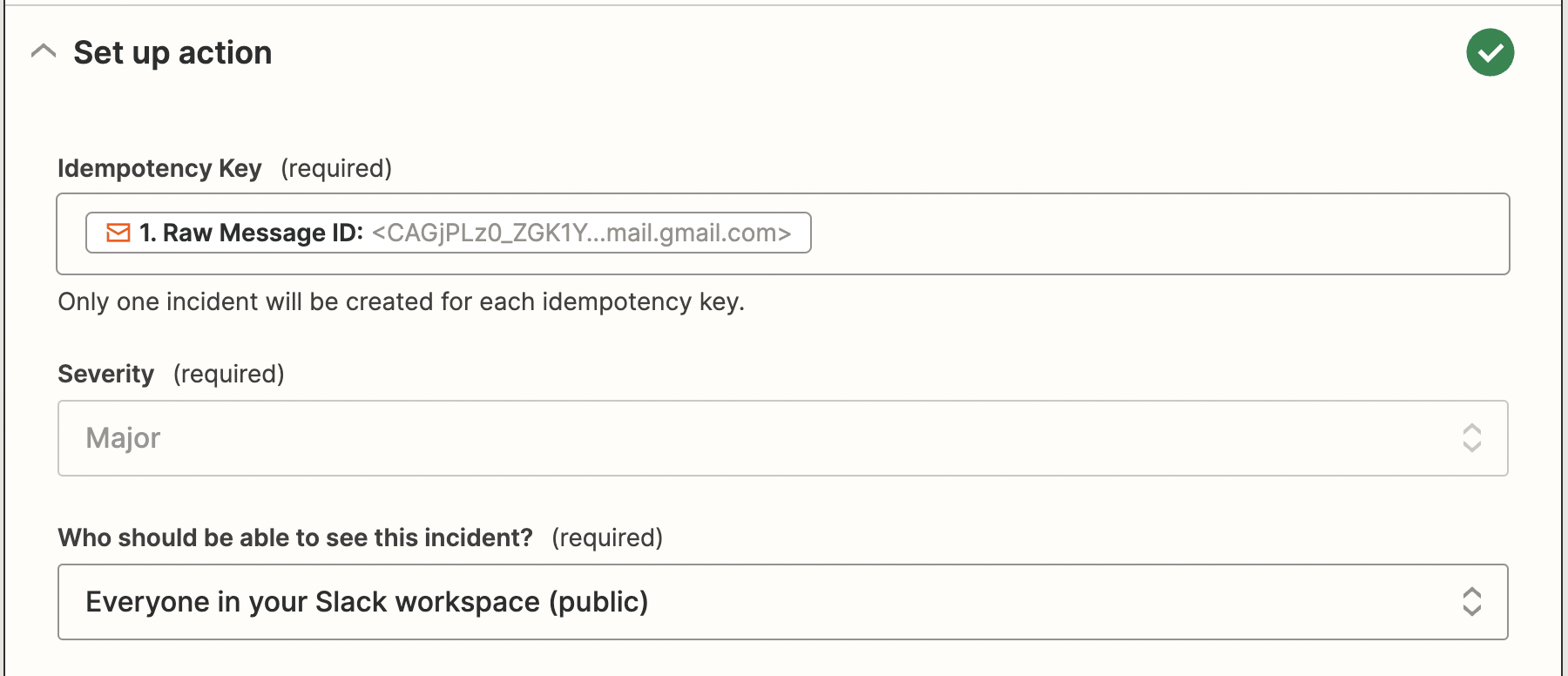 Set up action section, with
