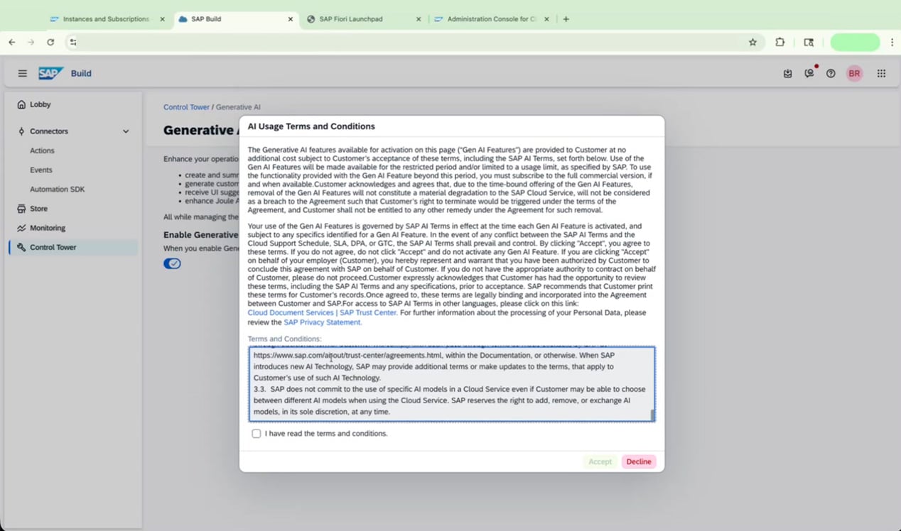 AI Usage Terms and Conditions dialog with Accept button