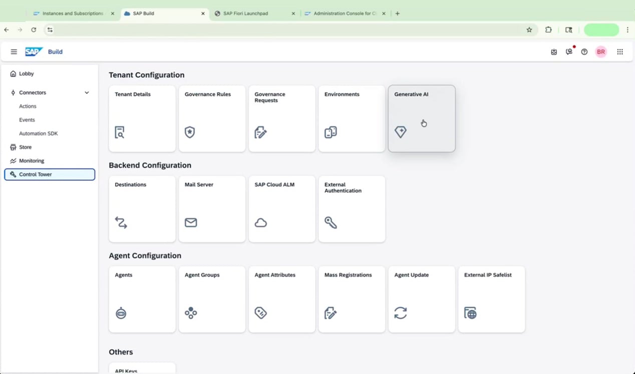 Control Tower Tenant Configuration with the Generative AI tile highlighted