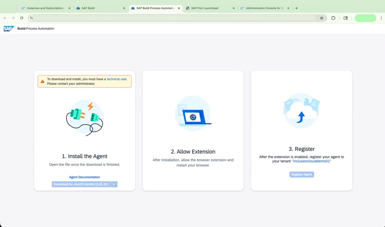 Agent download page showing three installation steps