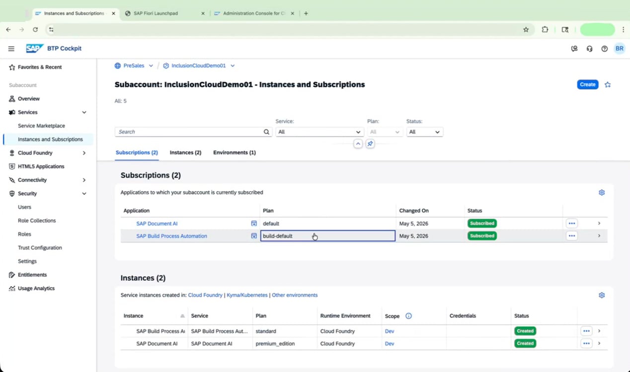 Subscriptions and Instances page with Subscribed status confirmed