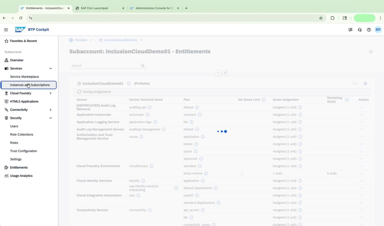 Instances and Subscriptions highlighted in the sidebar