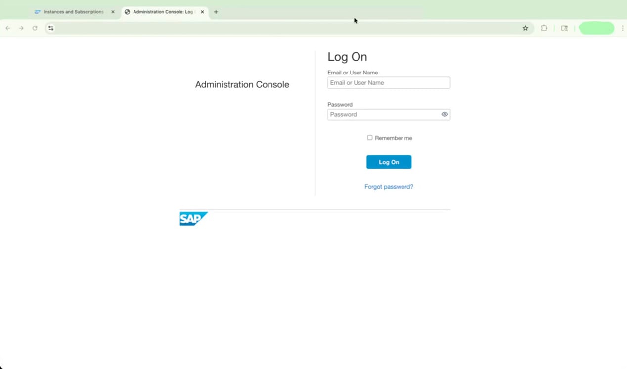 IAS Administration Console Log On screen