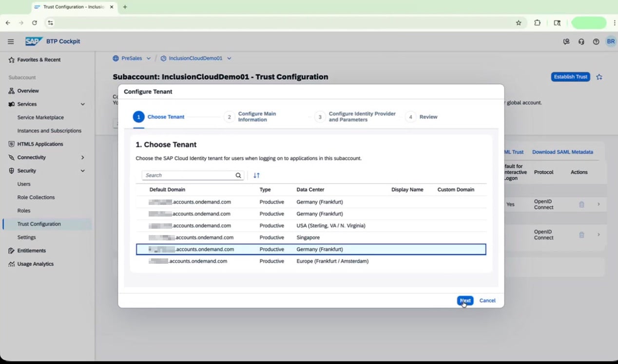 Configure Tenant wizard – Step 1: Choose Tenant