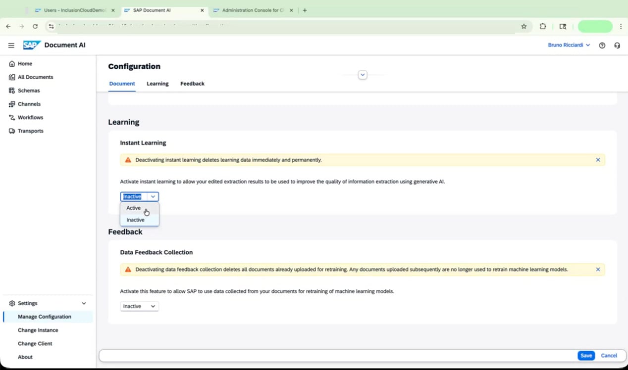 Instant Learning dropdown set to Active