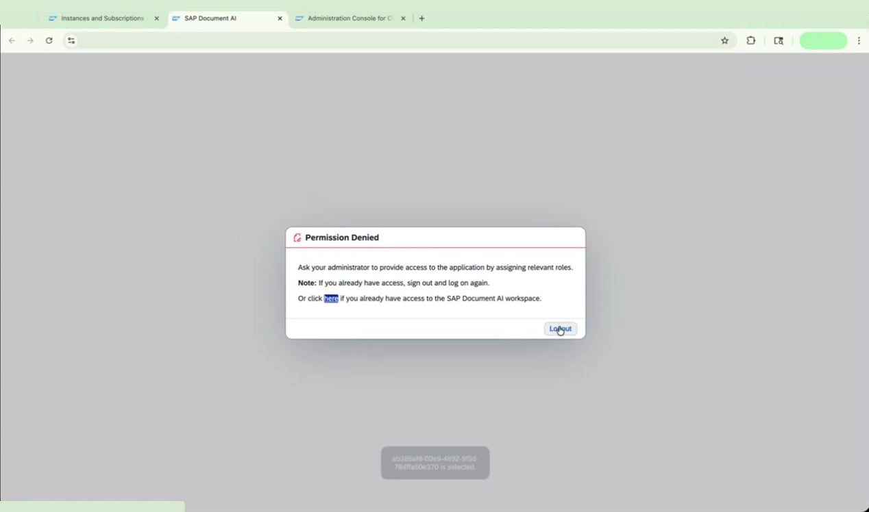 Permission Denied dialog with Logout button