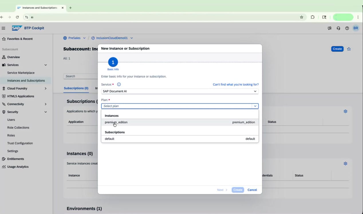 Plan selection dropdown showing premium_edition
