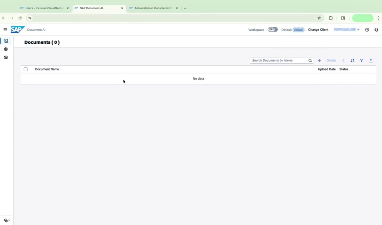 Old Document AI UI showing an empty document list