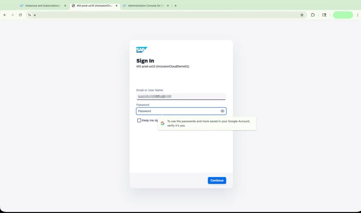 SAP Sign In screen with password entered