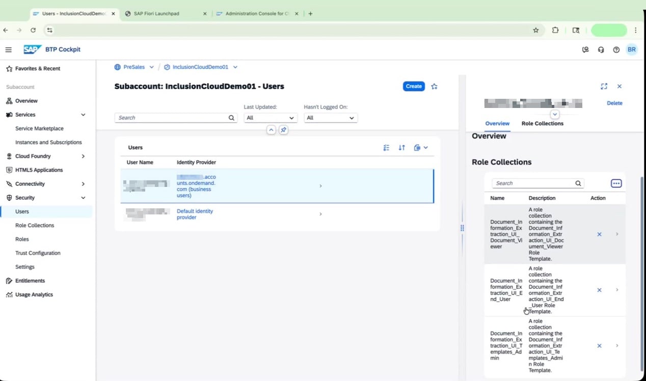 User details showing assigned Document AI role collections