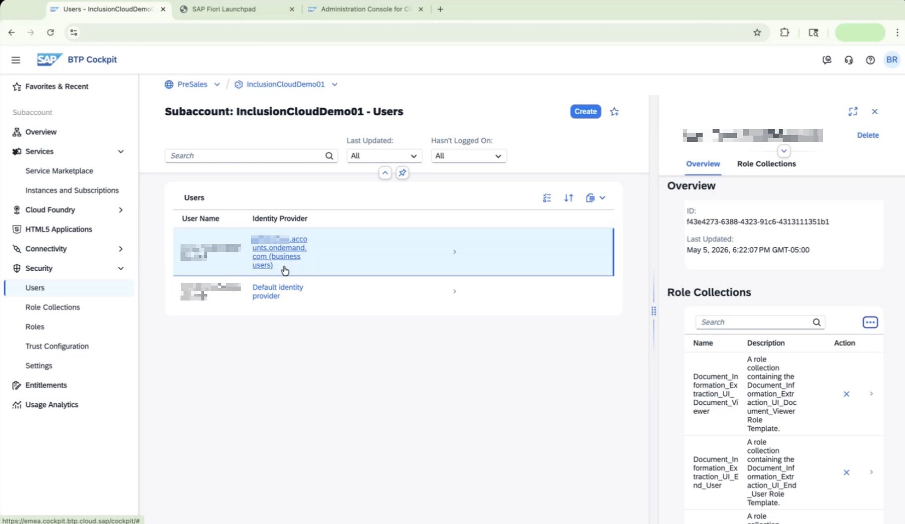 User list showing two users with different identity providers