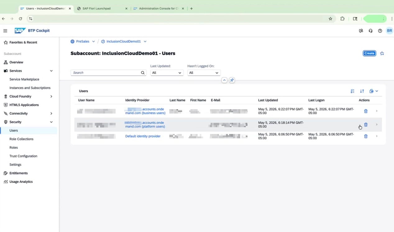 Users list showing multiple identity providers for the same user