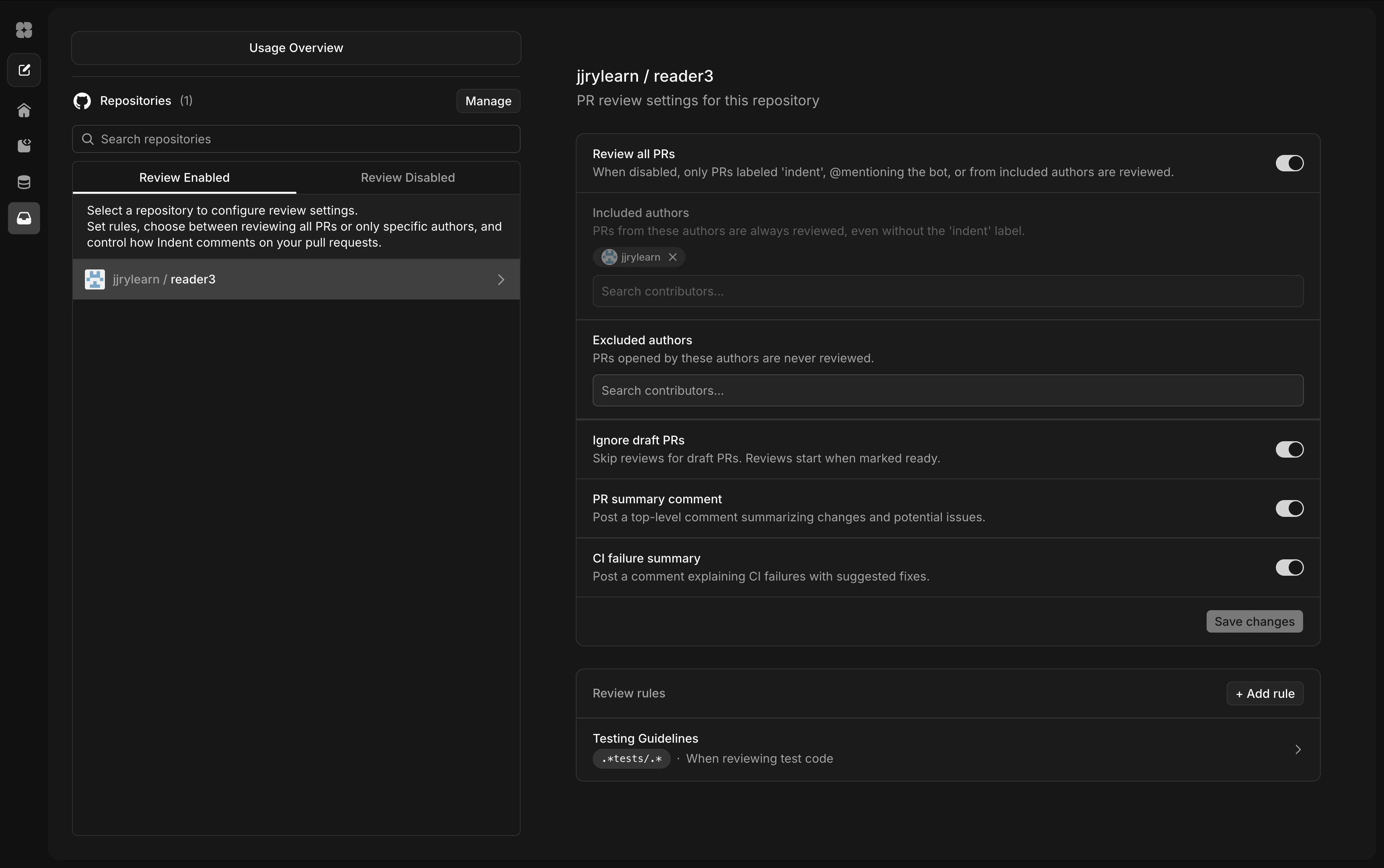 Per-repository review settings