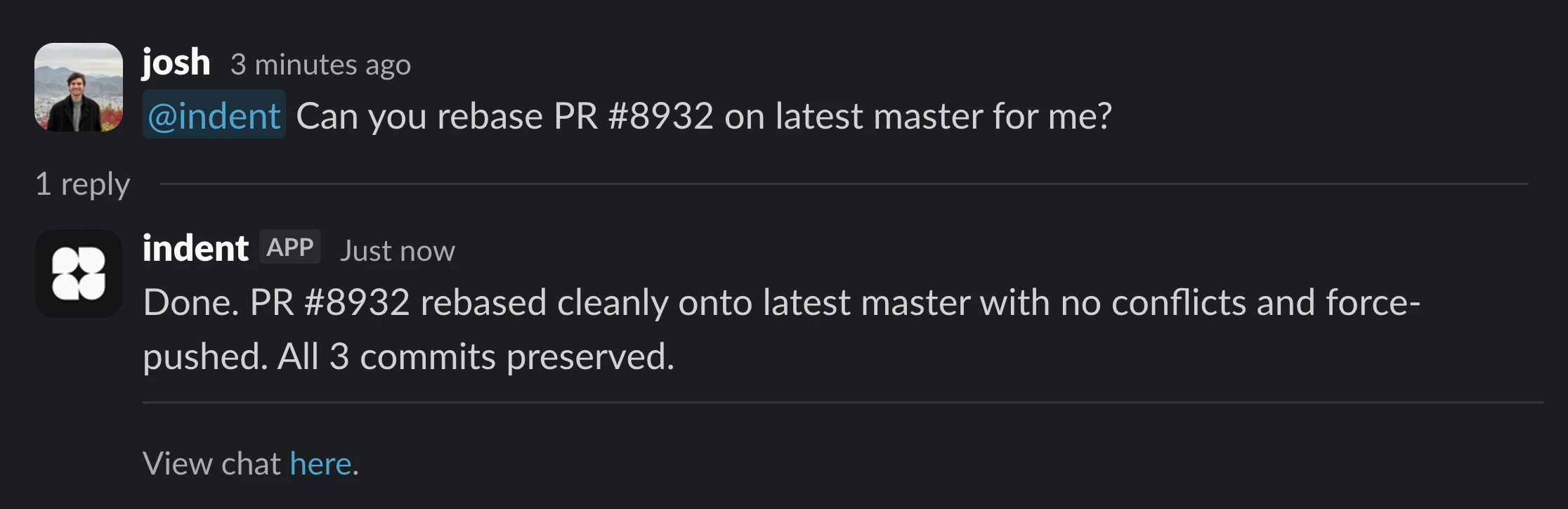 Saying hello to Indent in a Slack channel