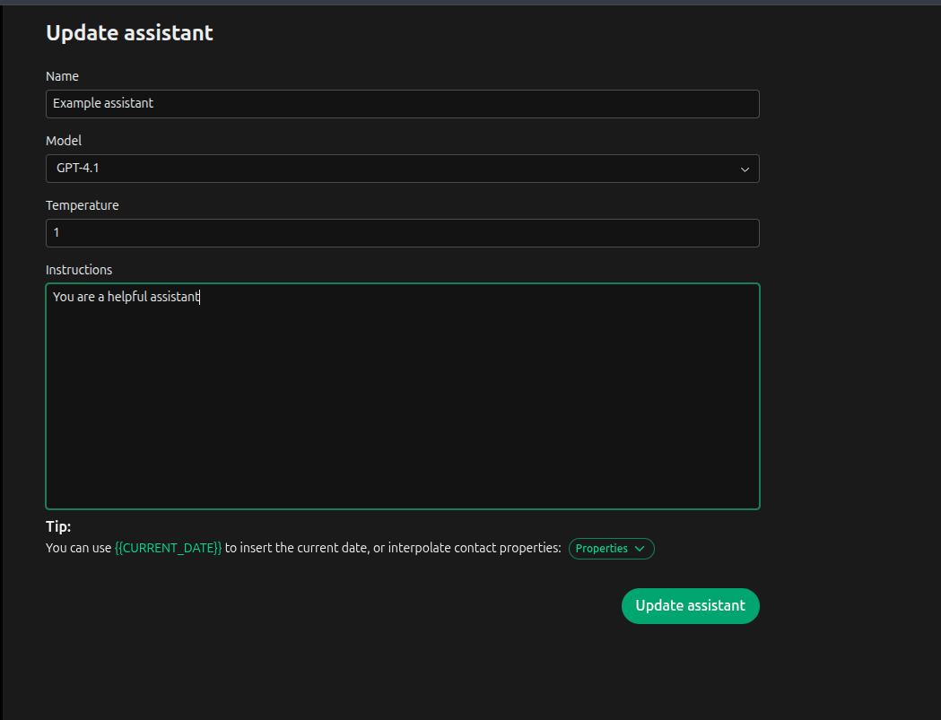 Screenshot of update assistant page
