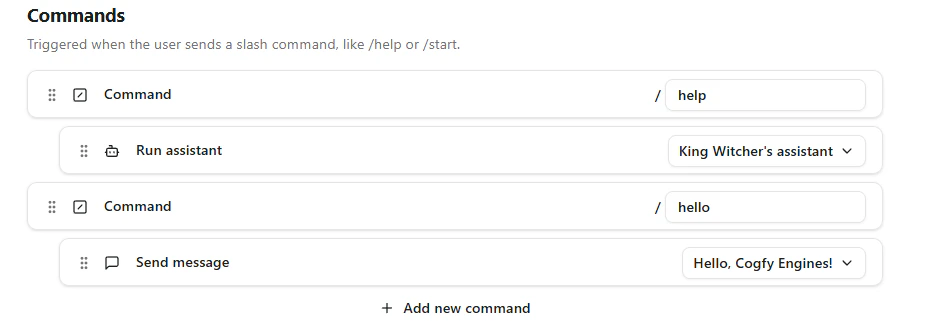 The workflow's commands section.