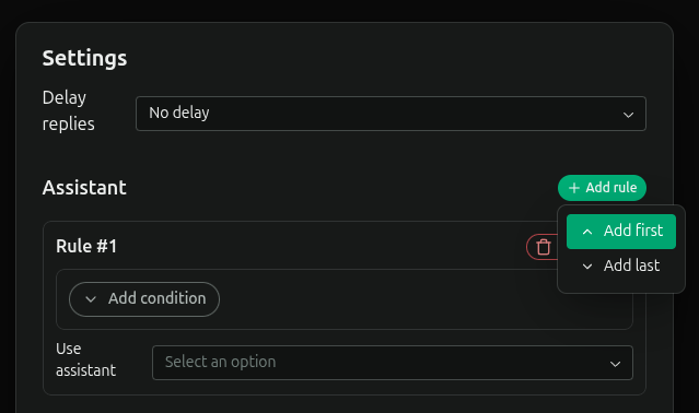 Screenshot of the add phone rule button.