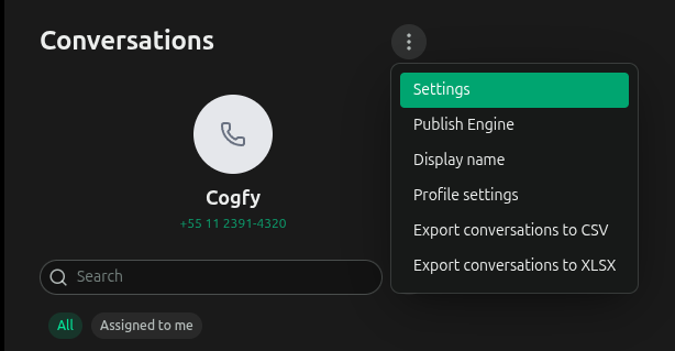 Screenshot of the phone number settings.