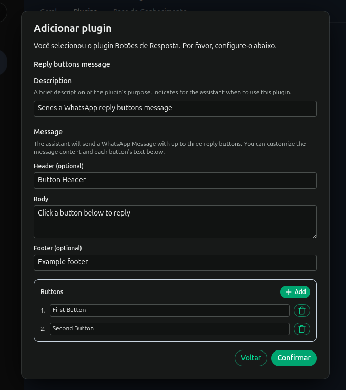 Screenshot of the Reply Buttons plugin in action.