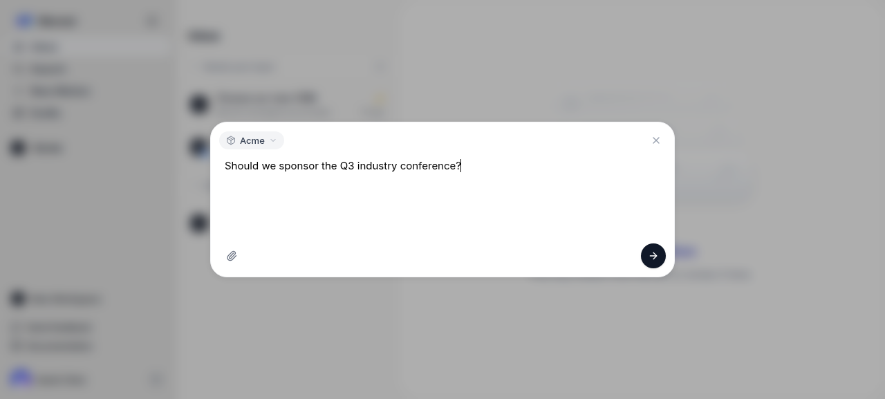 The New Motion modal showing a prompt, the workspace selector, and the attach-files paperclip