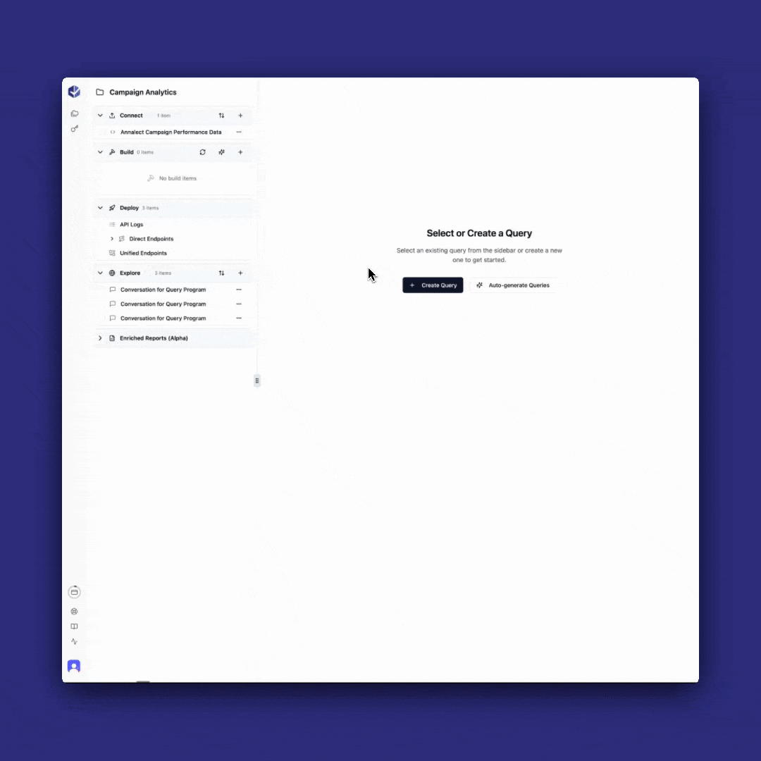 Query Program Creation showing the AI assistant in action