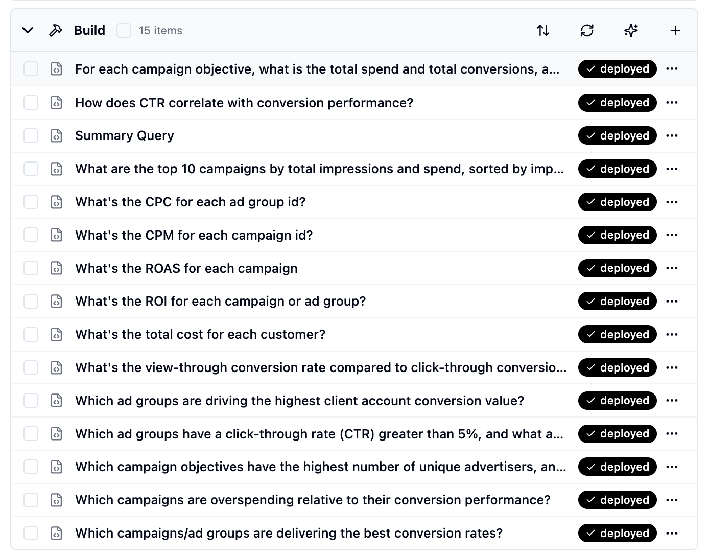 Query library showing multiple deployed queries