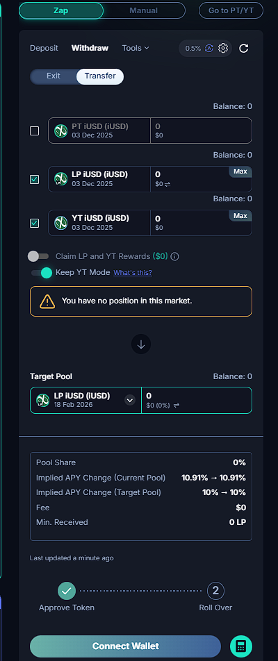 Pendle rollover transfer configuration
