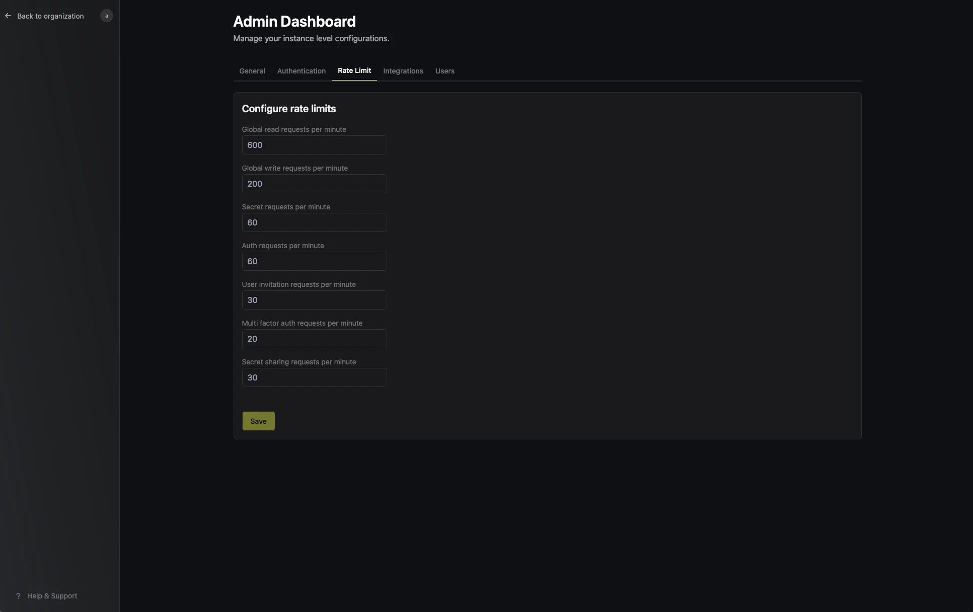 Rate Limit Settings