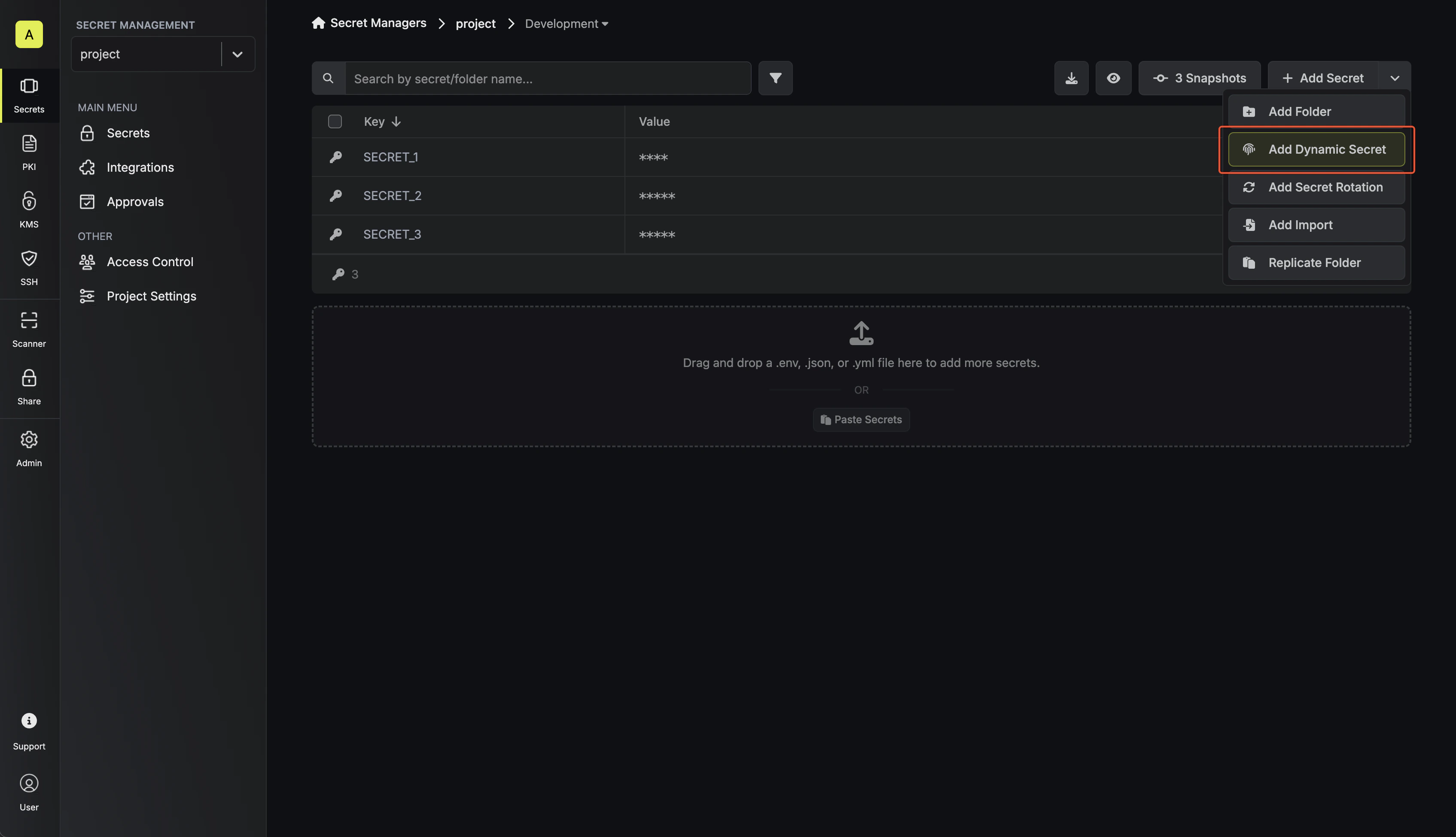 Add Dynamic Secret Button