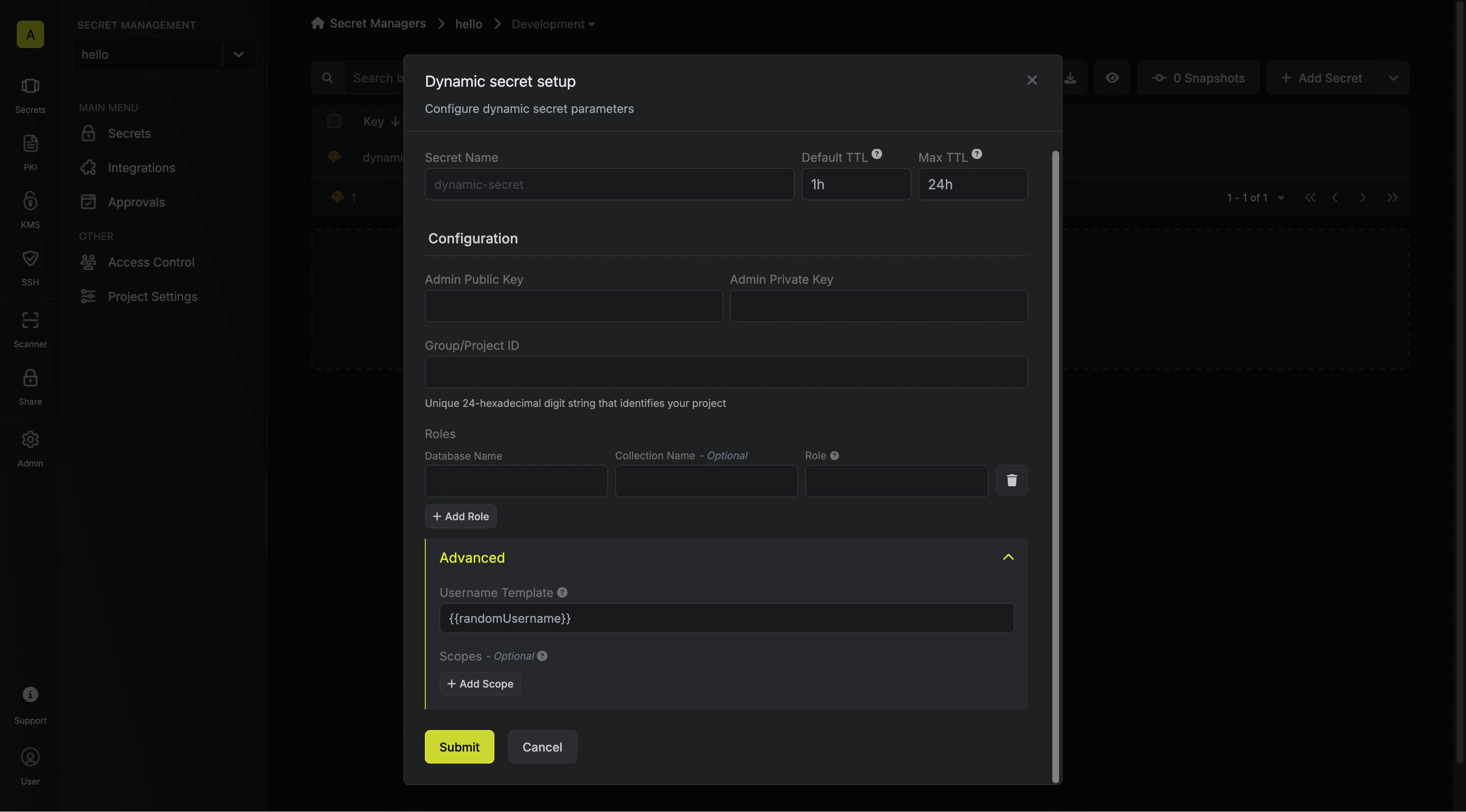 Modify Scope Modal