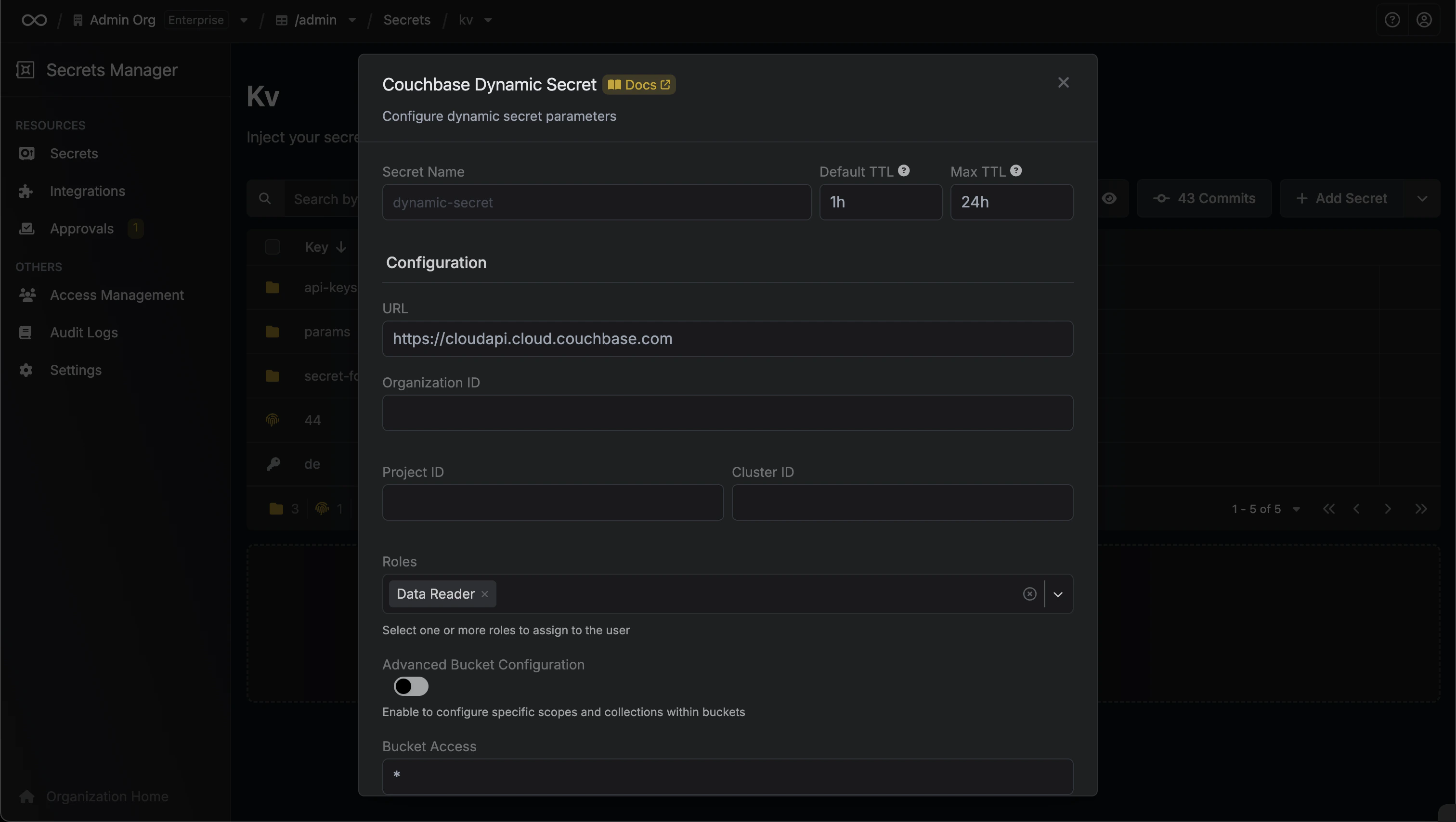 Dynamic Secret Setup Modal