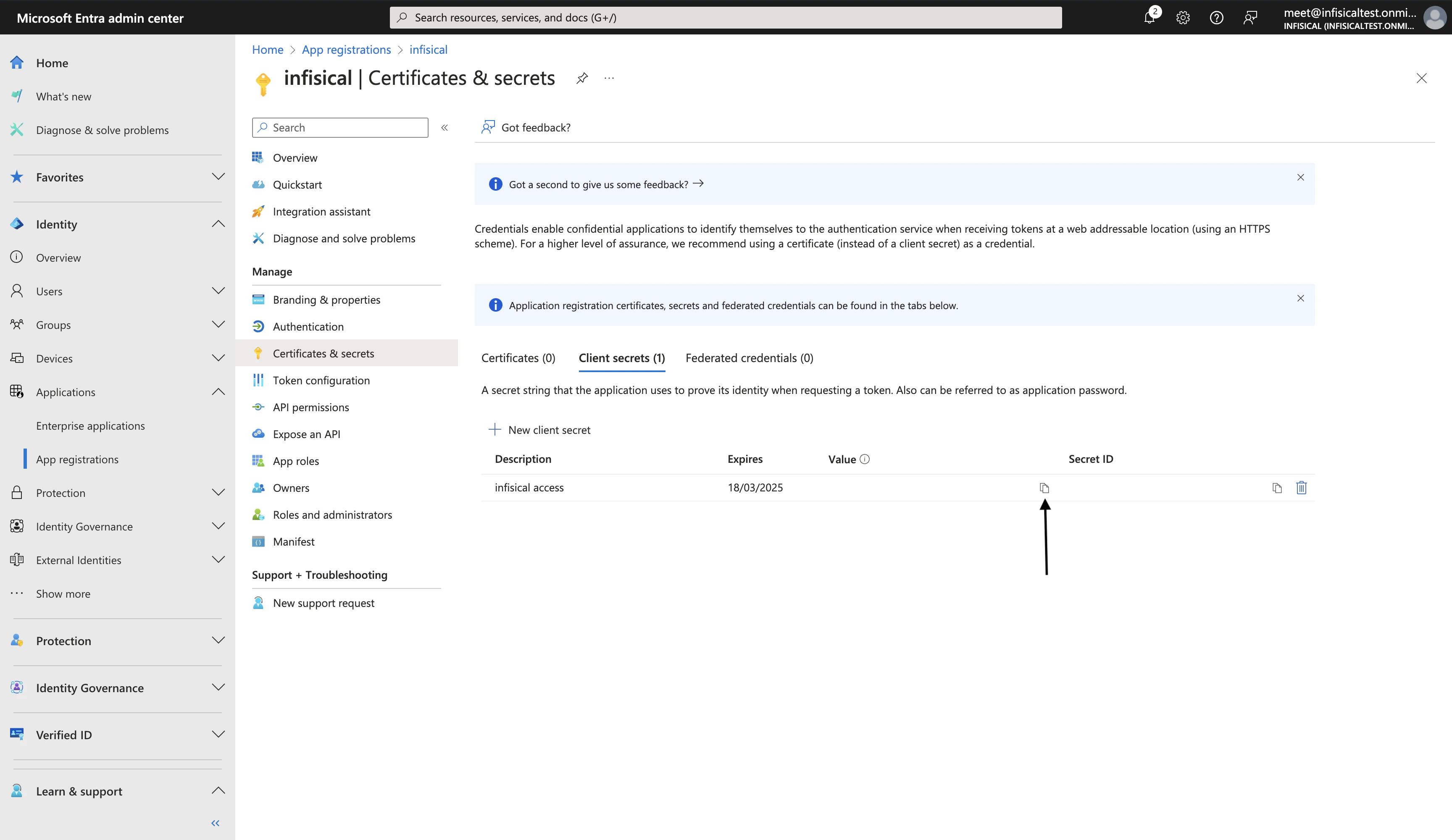 Copy client Secret